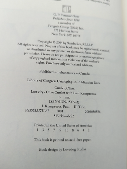 Lost City: From The Numa Files Kurt Austin by Clive Cussler, Adventure Signed by Paul Kemprecos, Clive Cussler