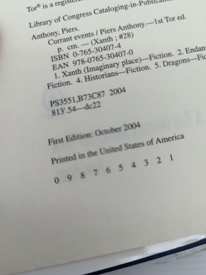 Currant Events by Piers Anthony (Hardcover, 2004) 1st Edition Fantasy by Piers Anthony