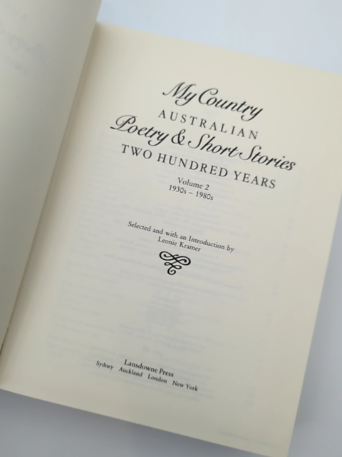 Leonie Kramer My Country Australian Poetry & Short Stories Two Hundred Years by Leonie Kramer