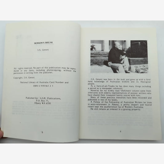 Benson's Break by J A Genoni (Paperback, 1986) Albany Western Australia by J A Genoni — photo 2