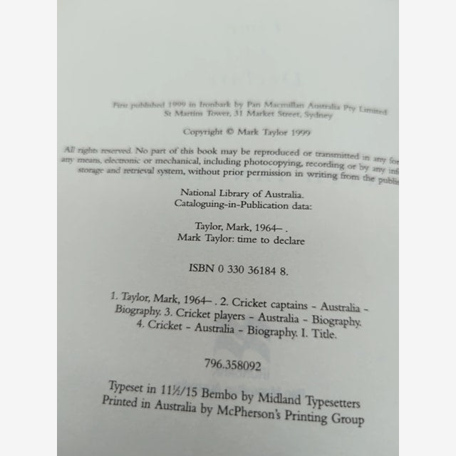 Mark Taylor: Time to declare (Hardcover, 1999) 1st Edition Australian Cricket by Mark Taylor, Ian Heads — photo 5