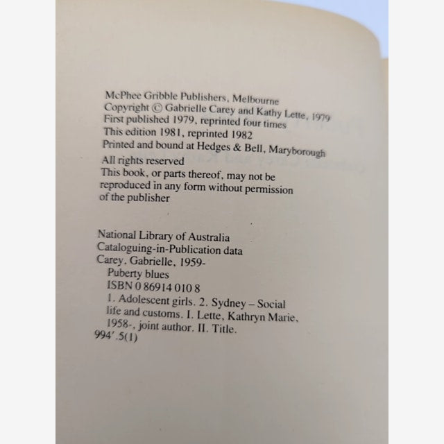 Puberty Blues by Kathy and Gabrielle Carey Lette (Paperback, 1982) by Kathy And Gabrielle Carey Lette — photo 2